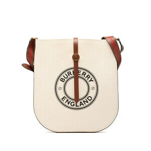 Burberry Crossbody Shoulder Bag Ivory White Brown Canvas Leather